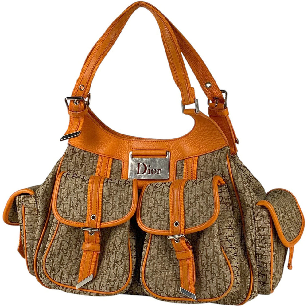 Christian Dior Trotter Handbag Street Canvas Beige Cream Orange